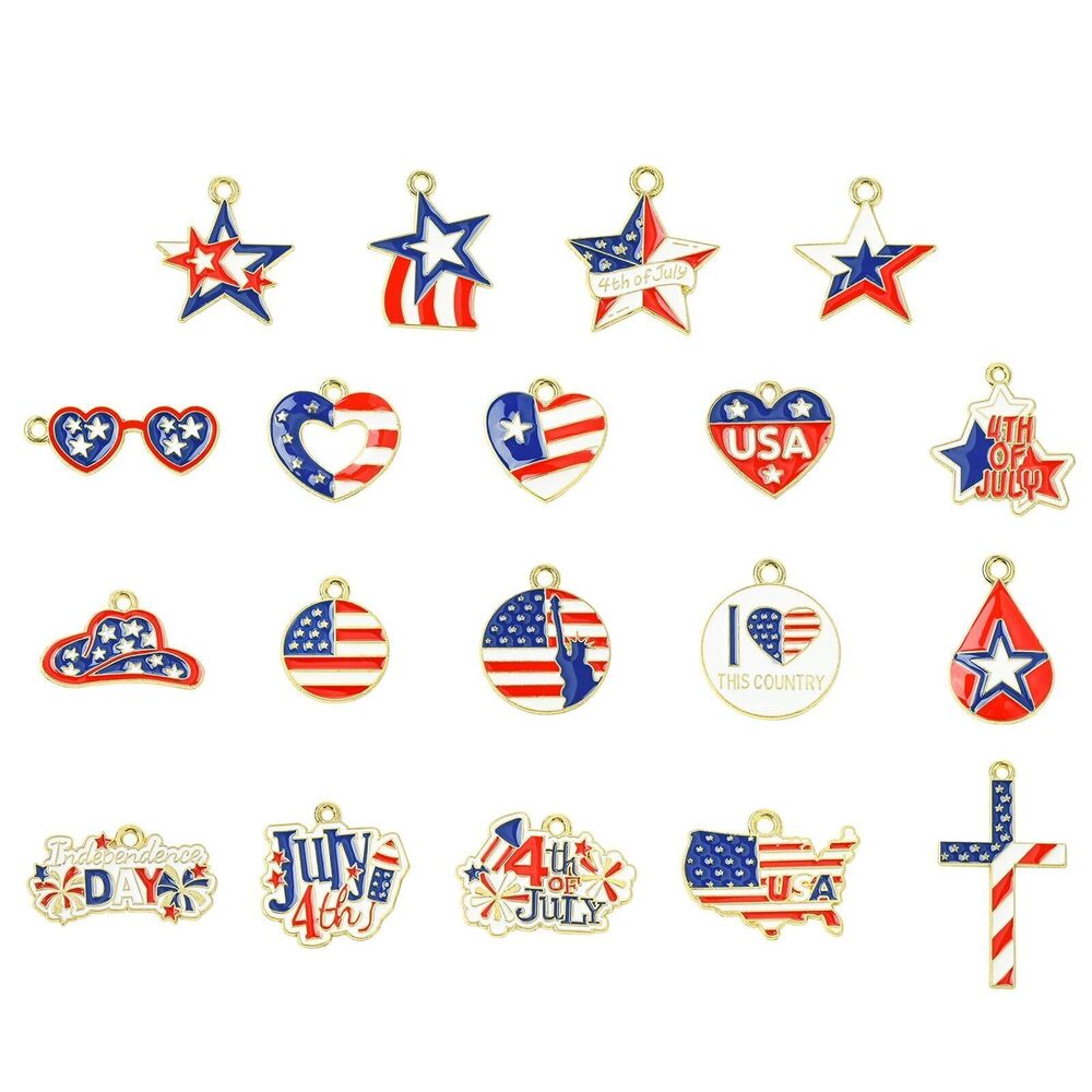 6407 38 pcs 19 Styles Alloy Independence Day Enamel Charms American Flag